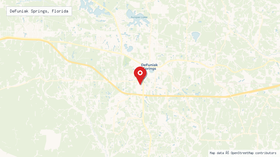 Street map of DeFuniak Springs, Florida with location pin