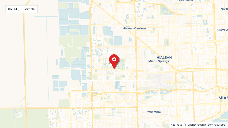 Street map of Doral, Florida with location pin