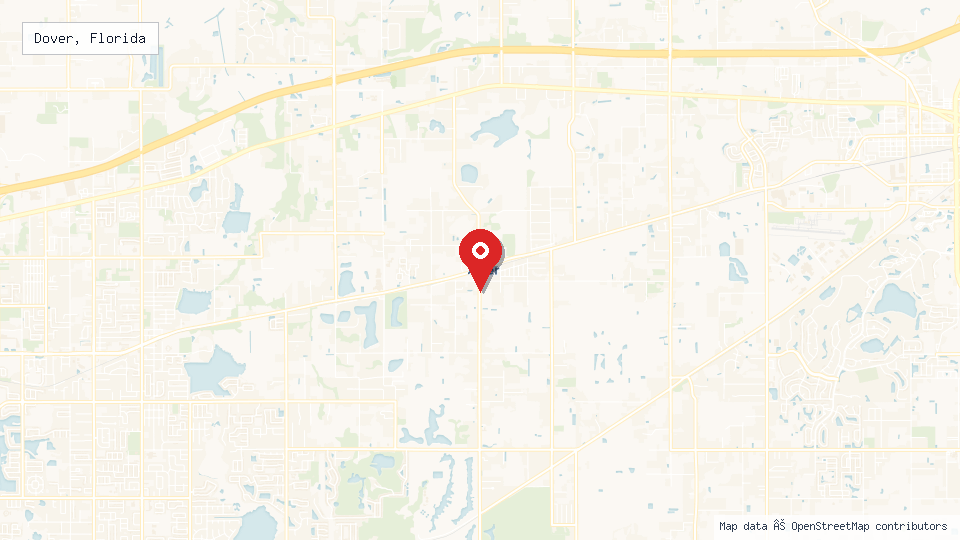 Street map of Dover, Florida with location pin