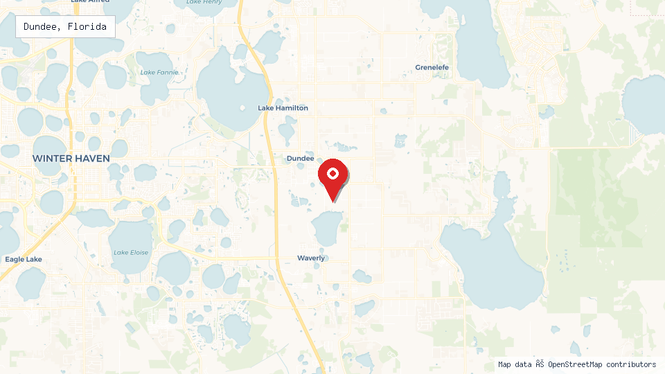 Street map of Dundee, Florida with location pin