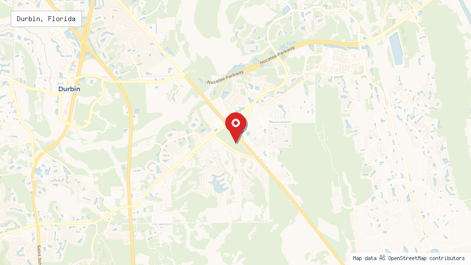 Street map of Durbin, Florida with location pin