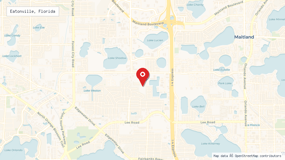 Street map of Eatonville, Florida with location pin