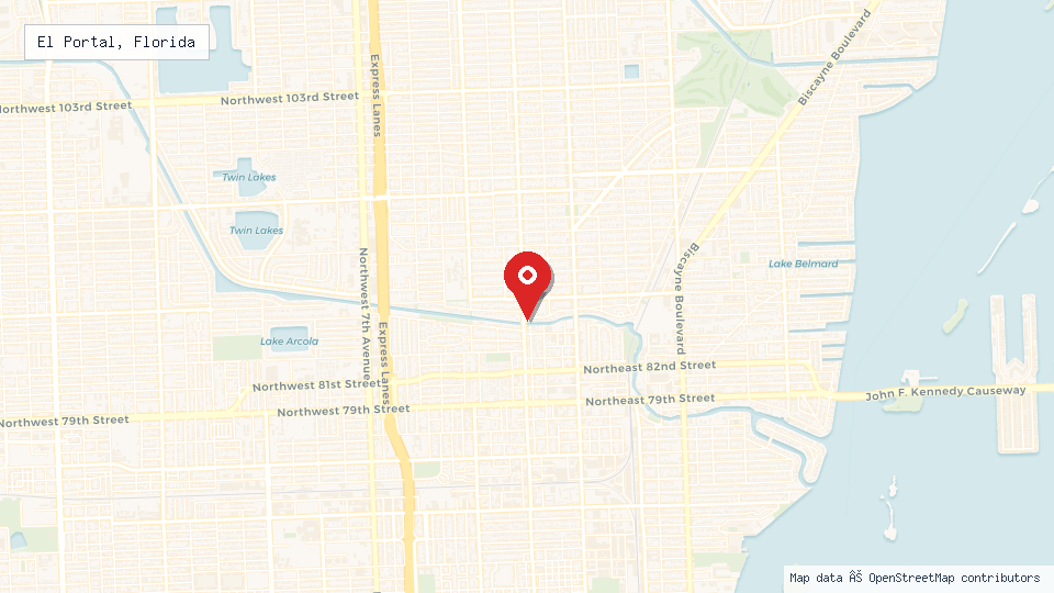 Street map of El Portal, Florida with location pin