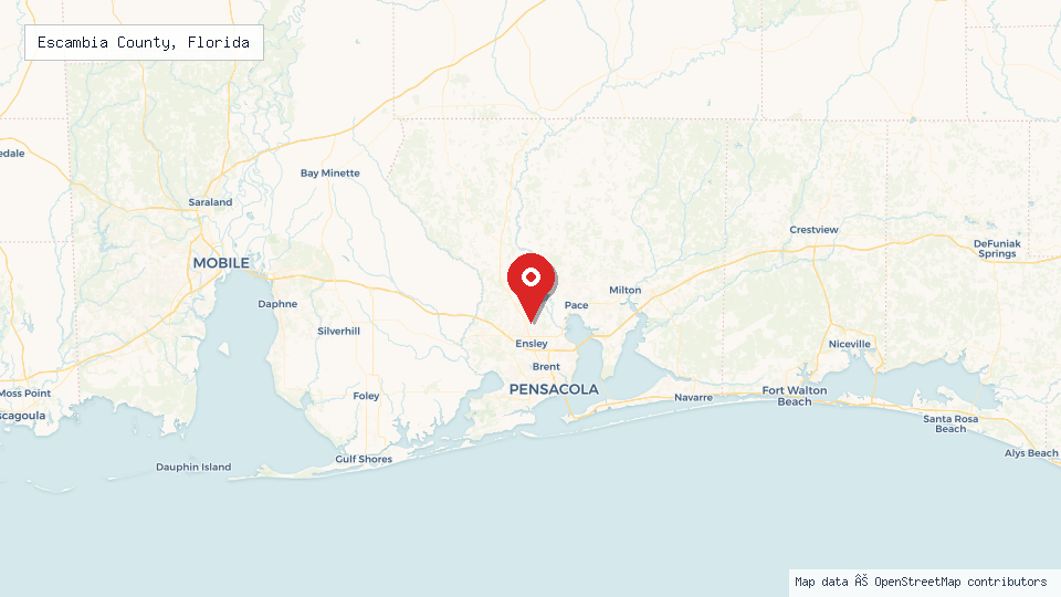 Street map of Escambia County, Florida with location pin