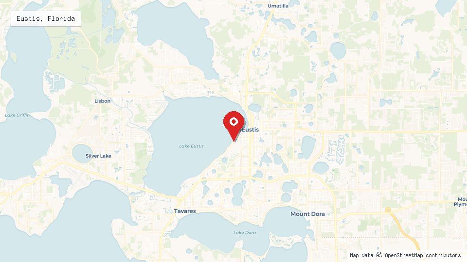 Street map of Eustis, Florida with location pin