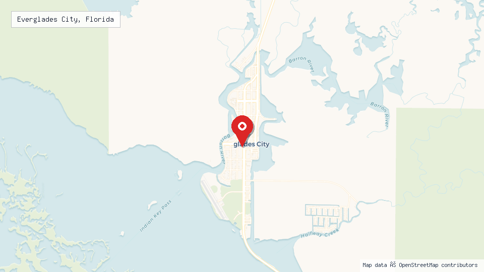 Street map of Everglades City, Florida with location pin