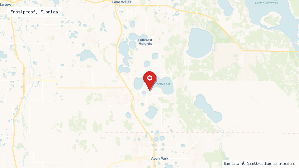Street map of Frostproof, Florida with location pin
