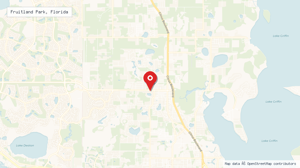 Street map of Fruitland Park, Florida with location pin