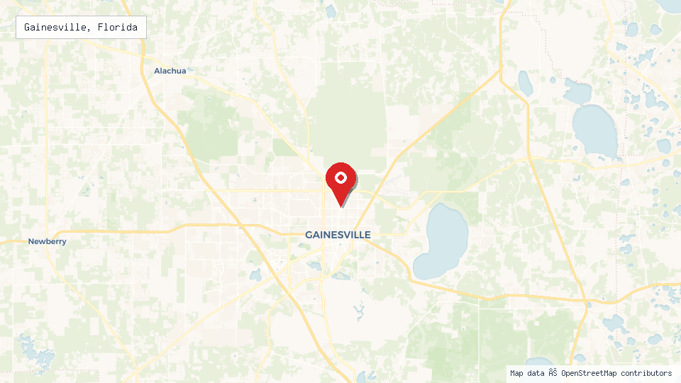Street map of Gainesville, Florida with location pin