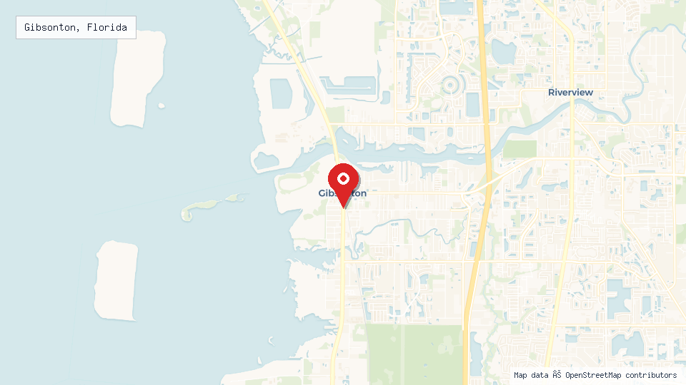 Street map of Gibsonton, Florida with location pin