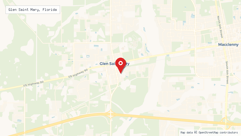 Street map of Glen Saint Mary, Florida with location pin