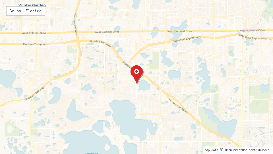 Street map of Gotha, Florida with location pin