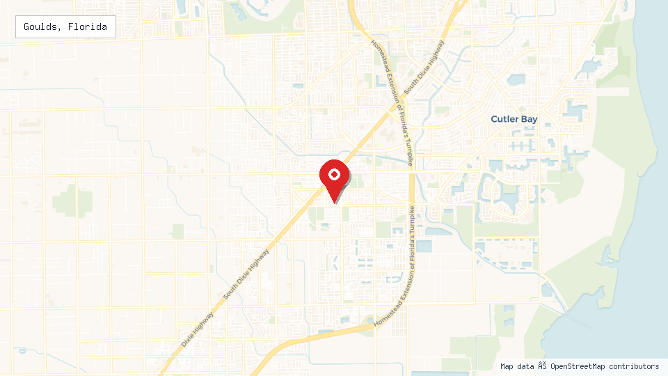 Street map of Goulds, Florida with location pin
