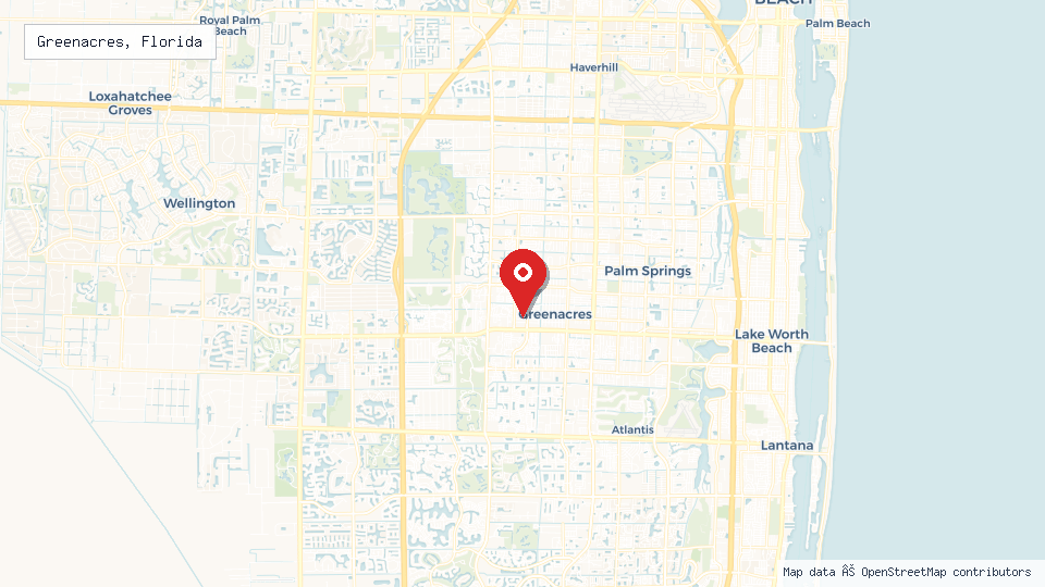 Street map of Greenacres, Florida with location pin