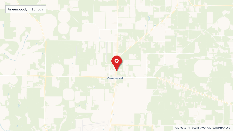 Street map of Greenwood, Florida with location pin