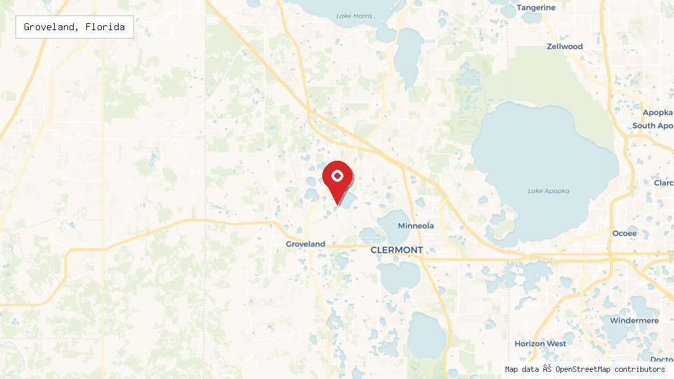 Street map of Groveland, Florida with location pin