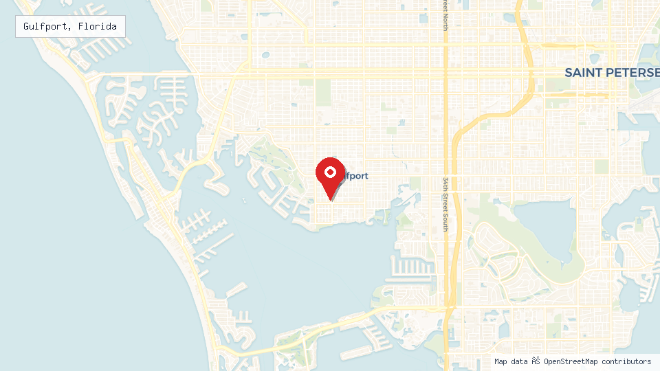 Street map of Gulfport, Florida with location pin