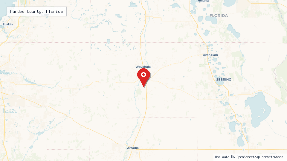 Street map of Hardee County, Florida with location pin
