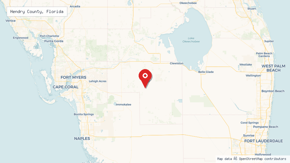 Street map of Hendry County, Florida with location pin