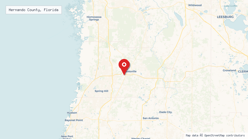 Street map of Hernando County, Florida with location pin