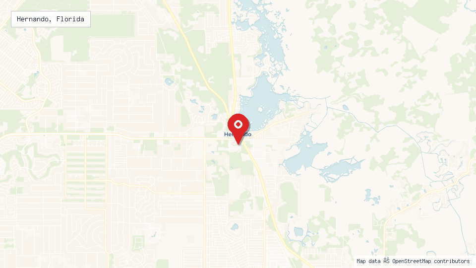 Street map of Hernando, Florida with location pin