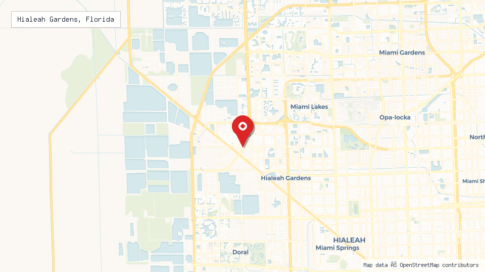 Street map of Hialeah Gardens, Florida with location pin