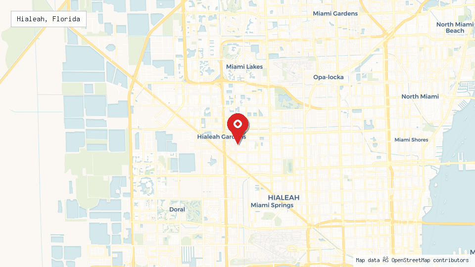 Street map of Hialeah, Florida with location pin