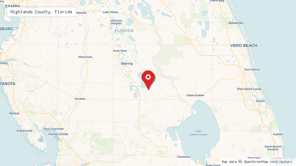 Street map of Highlands County, Florida with location pin
