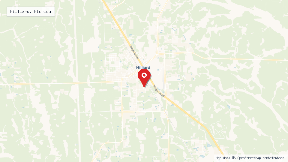 Street map of Hilliard, Florida with location pin