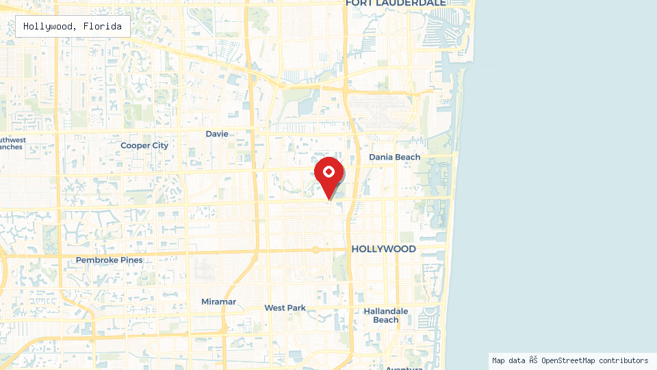 Street map of Hollywood, Florida with location pin