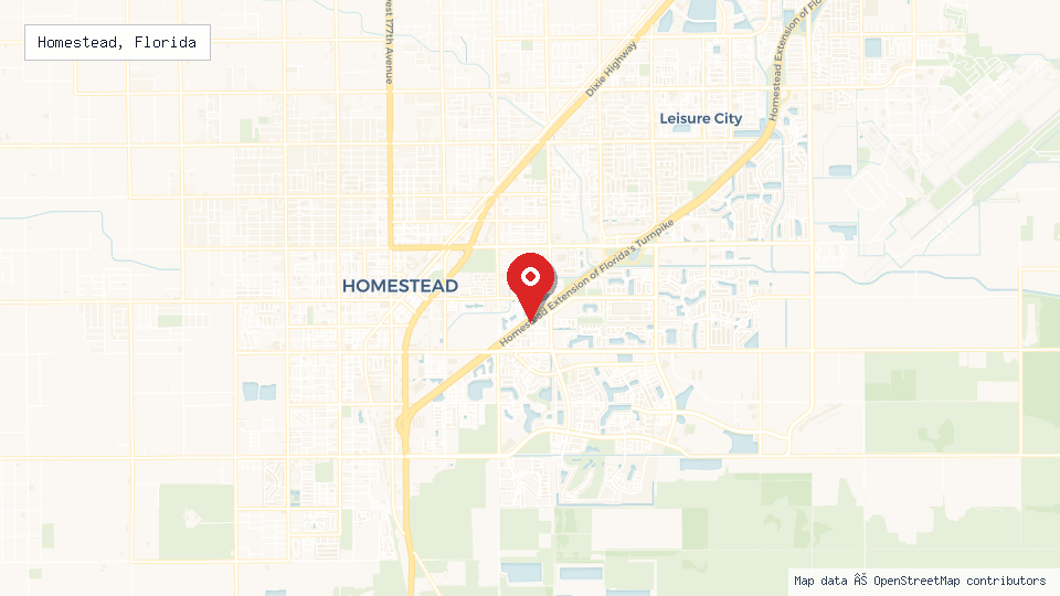 Street map of Homestead, Florida with location pin