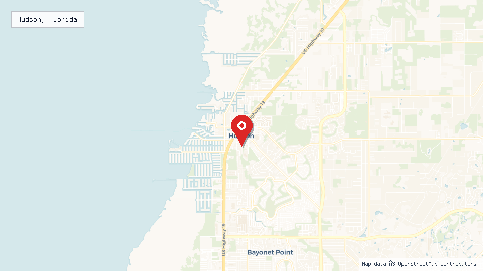 Street map of Hudson, Florida with location pin