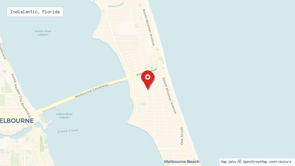 Street map of Indialantic, Florida with location pin