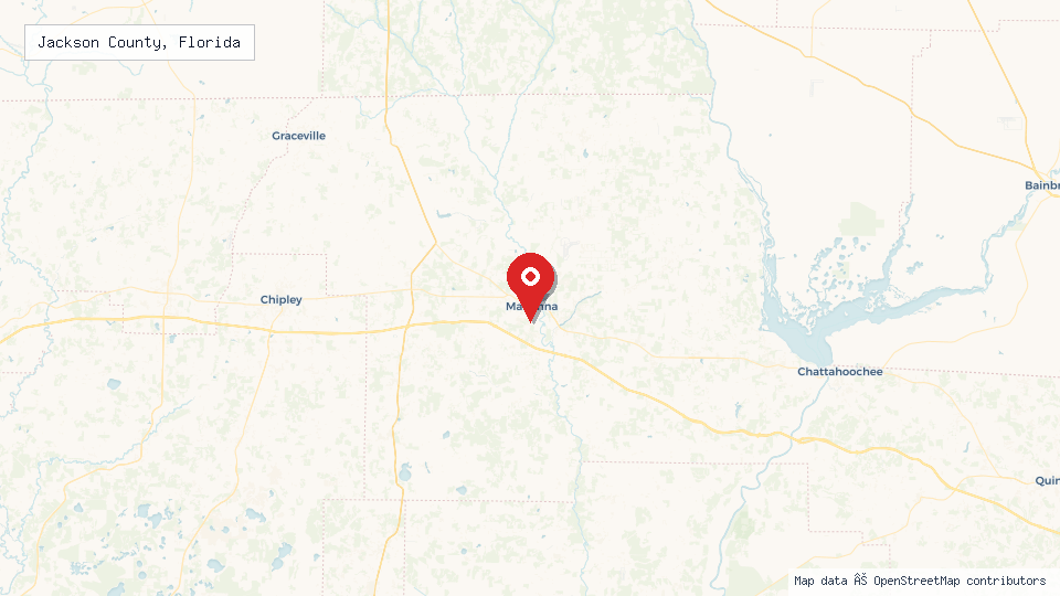 Street map of Jackson County, Florida with location pin