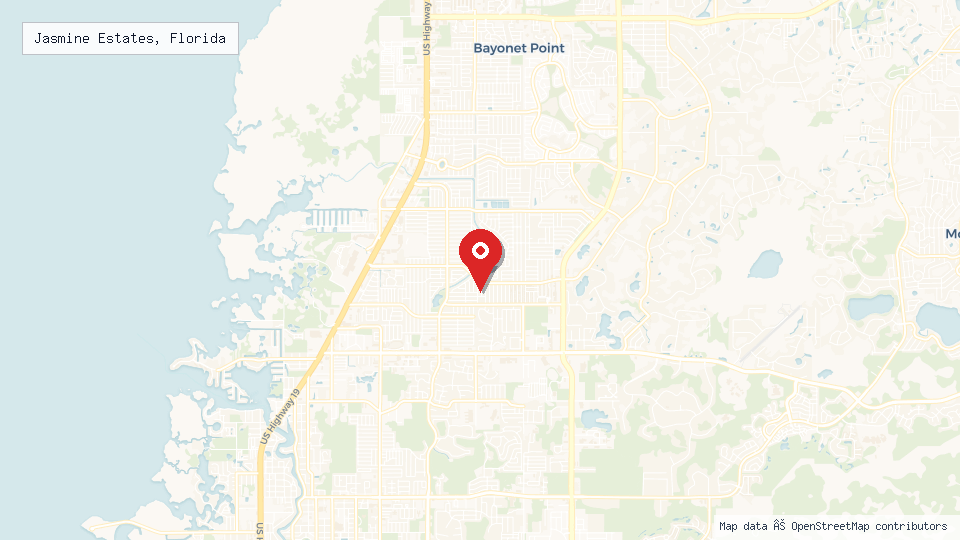 Street map of Jasmine Estates, Florida with location pin