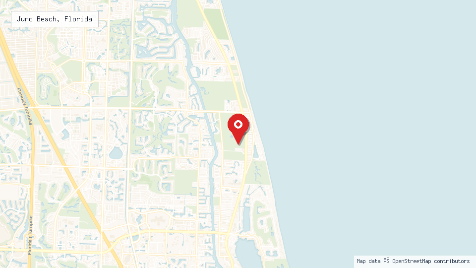 Street map of Juno Beach, Florida with location pin