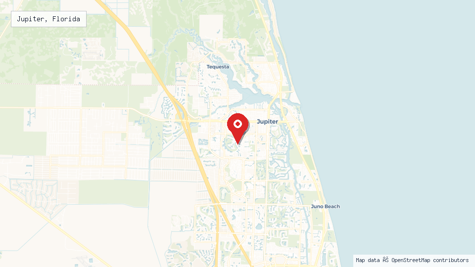 Street map of Jupiter, Florida with location pin