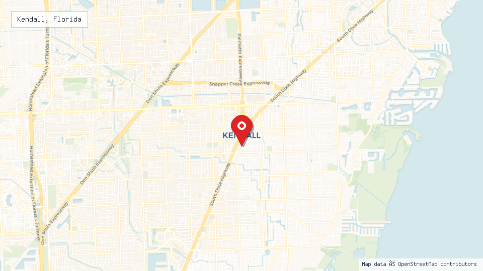 Street map of Kendall, Florida with location pin