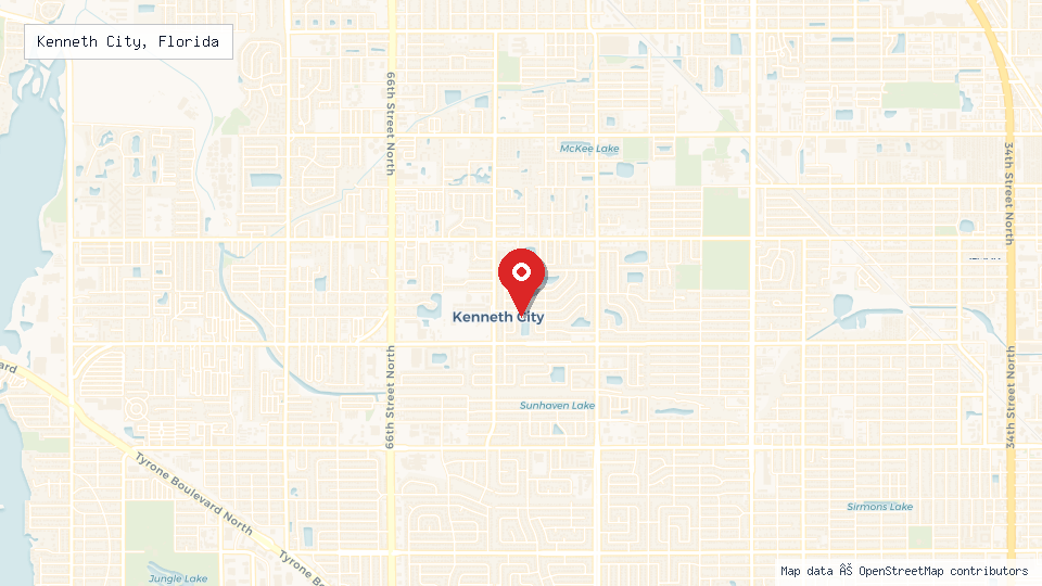 Street map of Kenneth City, Florida with location pin