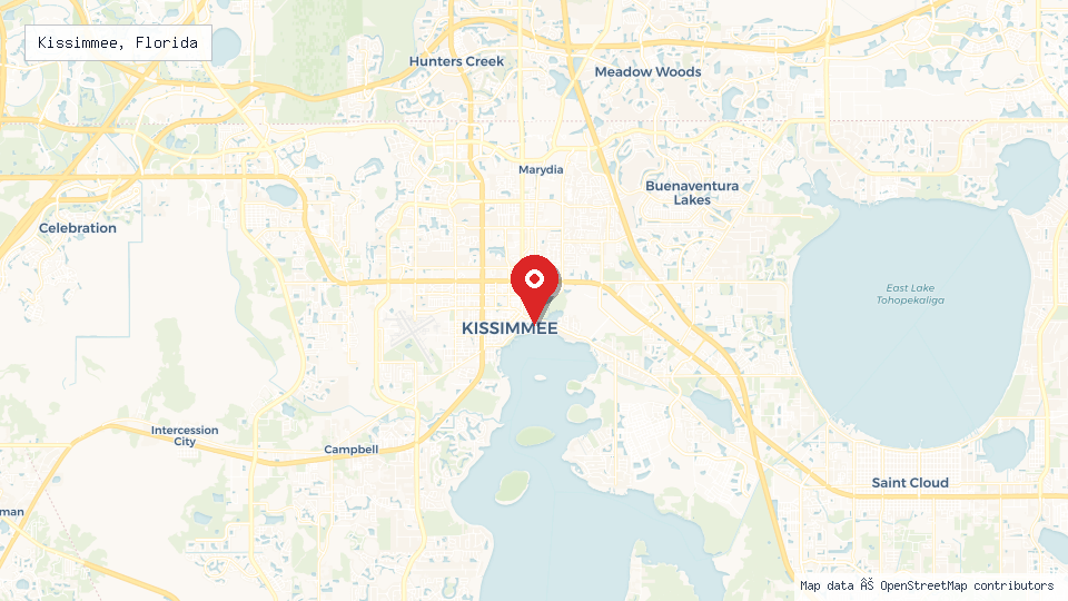 Street map of Kissimmee, Florida with location pin