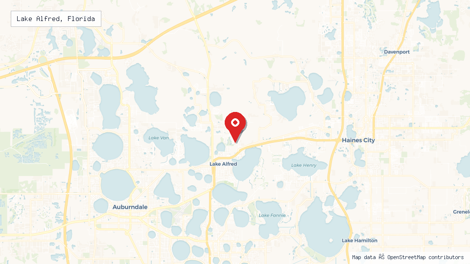 Street map of Lake Alfred, Florida with location pin