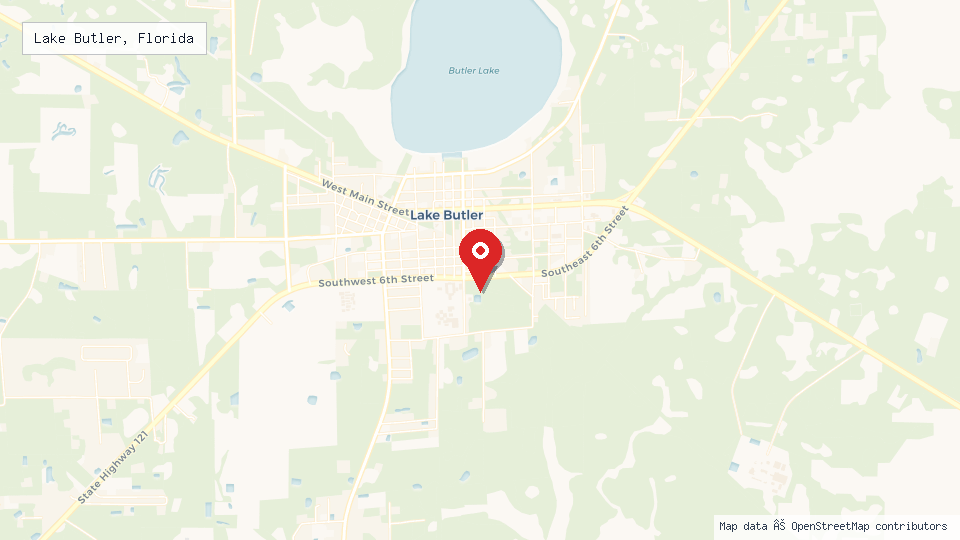 Street map of Lake Butler, Florida with location pin
