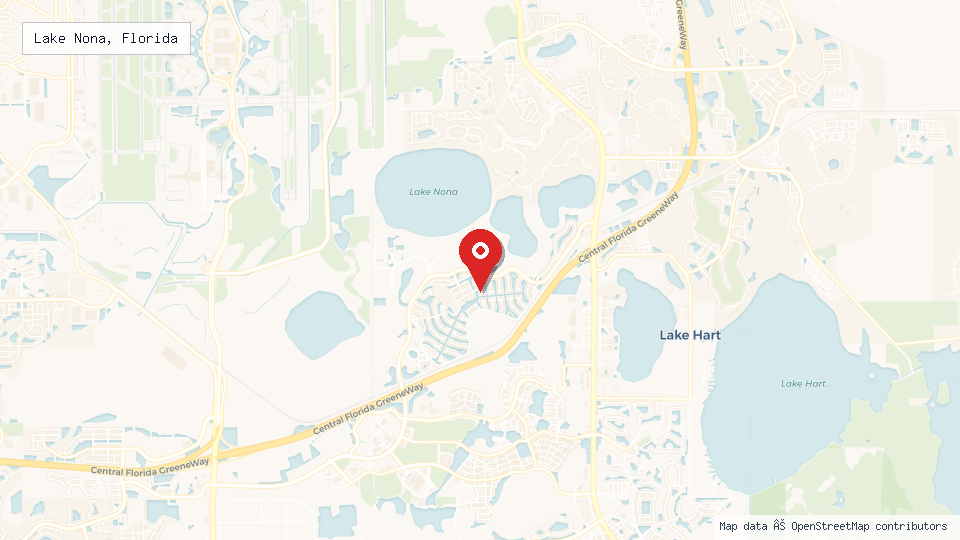 Street map of Lake Nona, Florida with location pin
