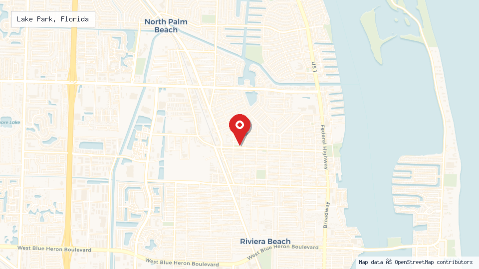 Street map of Lake Park, Florida with location pin