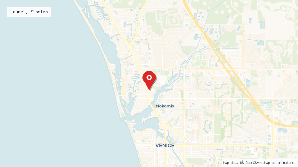 Street map of Laurel, Florida with location pin