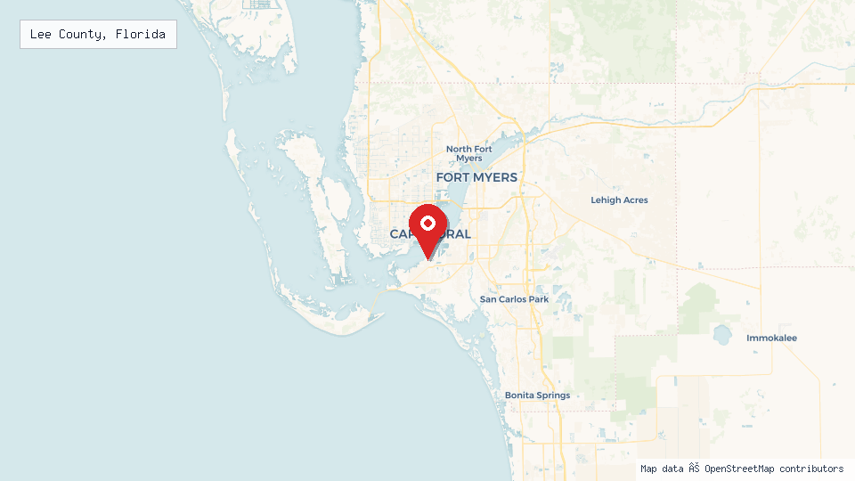 Street map of Lee County, Florida with location pin