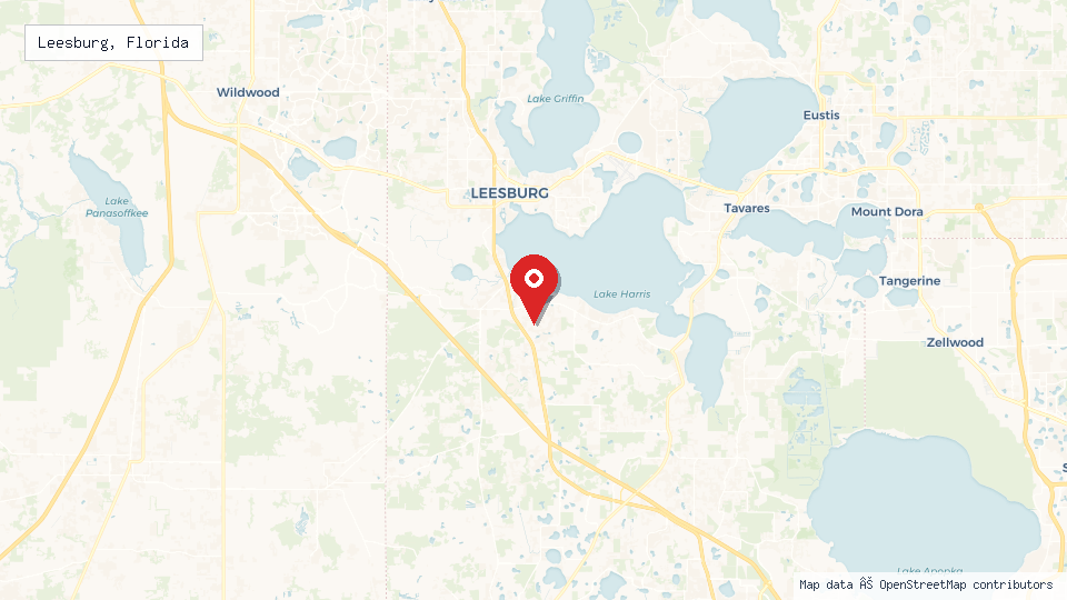 Street map of Leesburg, Florida with location pin