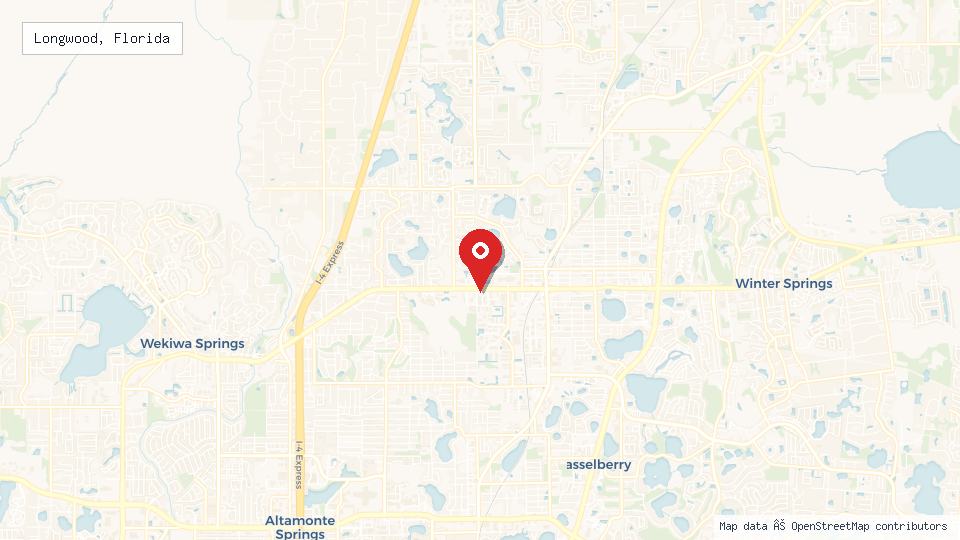 Street map of Longwood, Florida with location pin