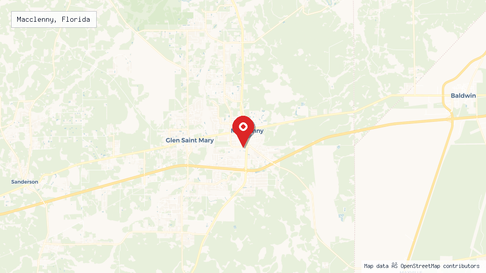 Street map of Macclenny, Florida with location pin