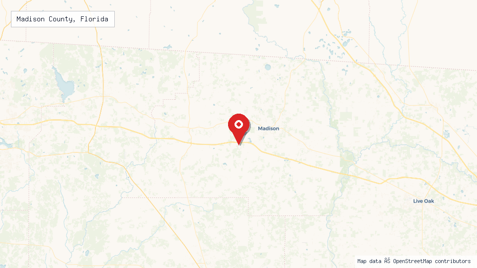 Street map of Madison County, Florida with location pin